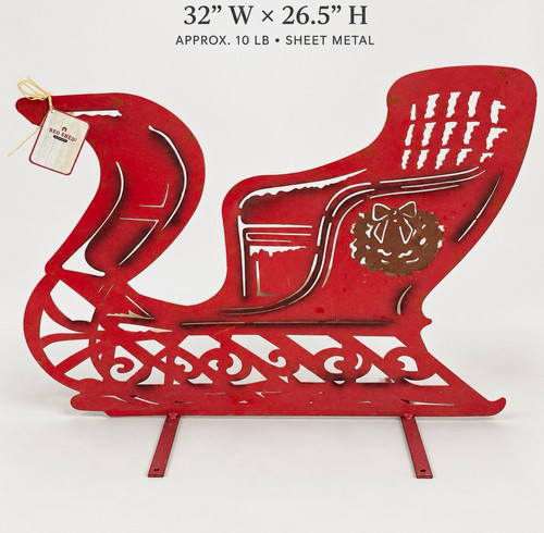 Red shed metal santa sleigh - metal,